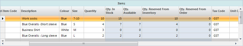 Item availability on the sales order entry window